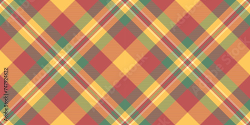 Anniversary tartan vector fabric, december background textile check. Post texture seamless plaid pattern in red and amber colors.