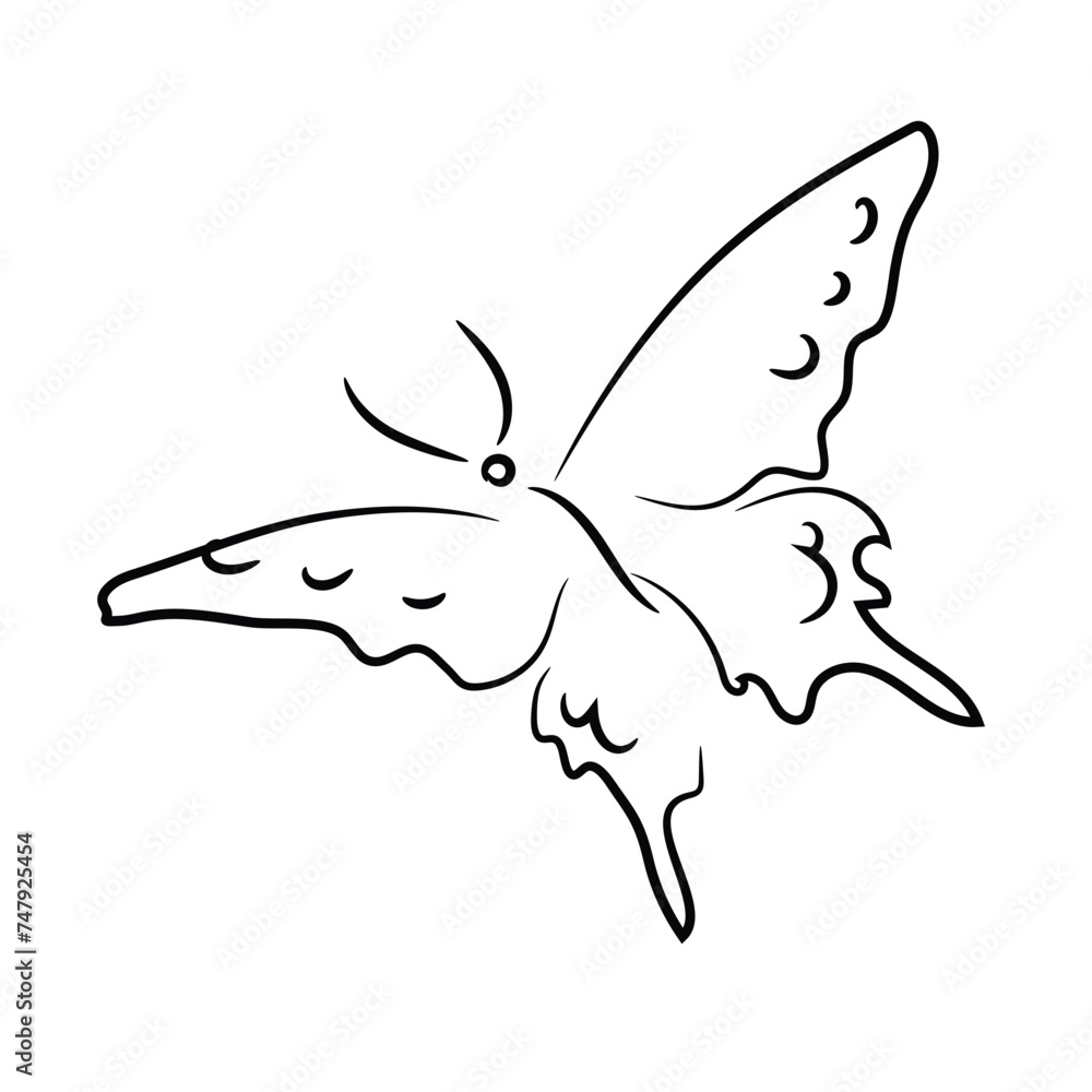 Beautiful butterfly flying, black outline Beautiful butterfly flying, black outline