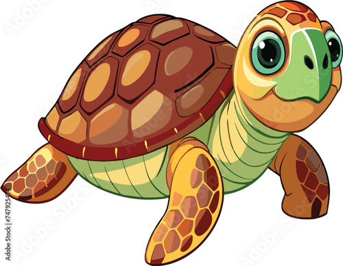 Vibrant and friendly cartoon turtle with a big smile, ideal for children's content