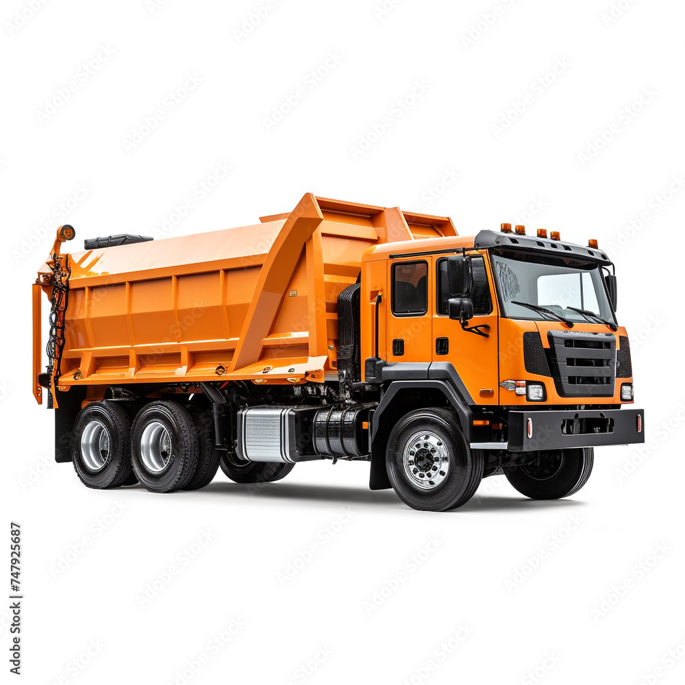 side view perspective Photo image Garbage Truck on a white background сreated with Generative Ai