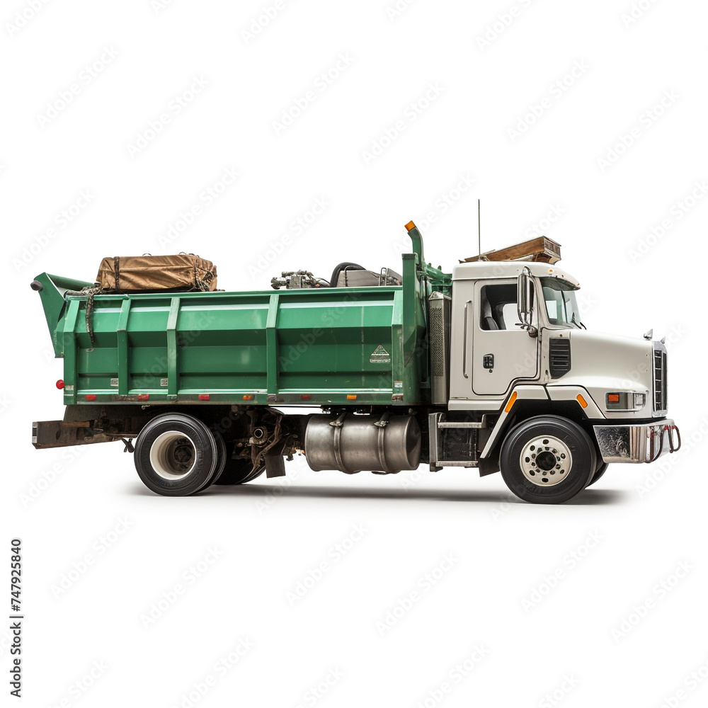 side view perspective Photo image Garbage Truck on a white background сreated with Generative Ai