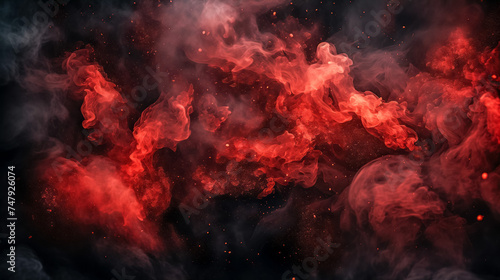 Intense red nebula clouds on dark galactic background