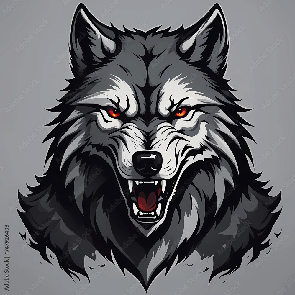 Wolf head isolated on gray background