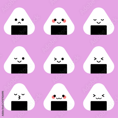 Cute onigiri with different emotions