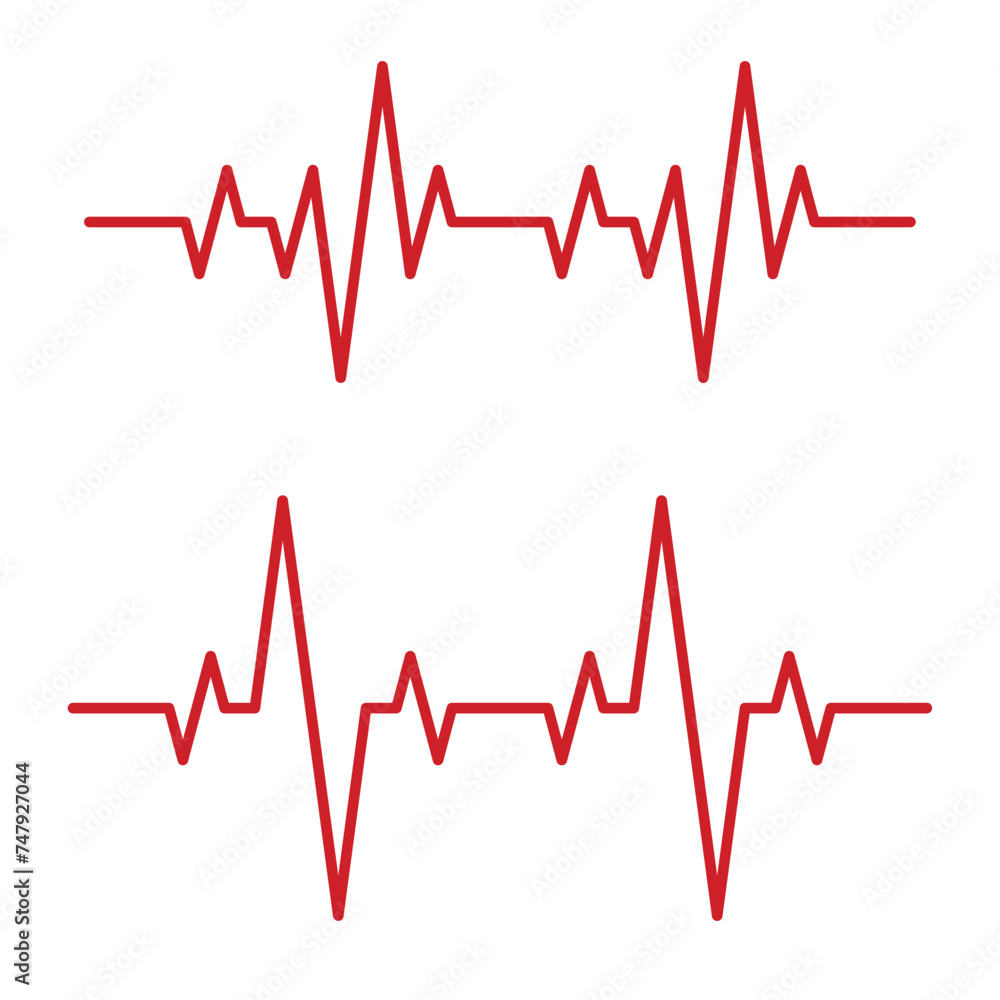 Red Heartbeat Line Set on White Background. Vector