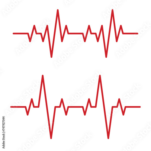 Red Heartbeat Line Set on White Background. Vector