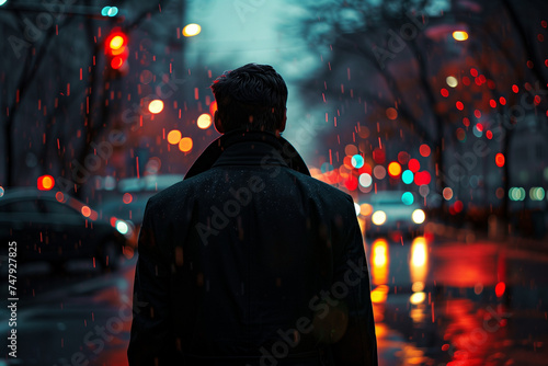Man walking on the street at night