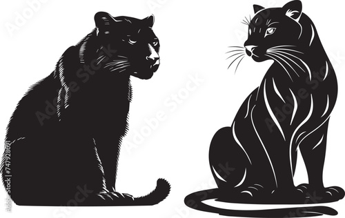 Two Black Silhouette Panther on a white background