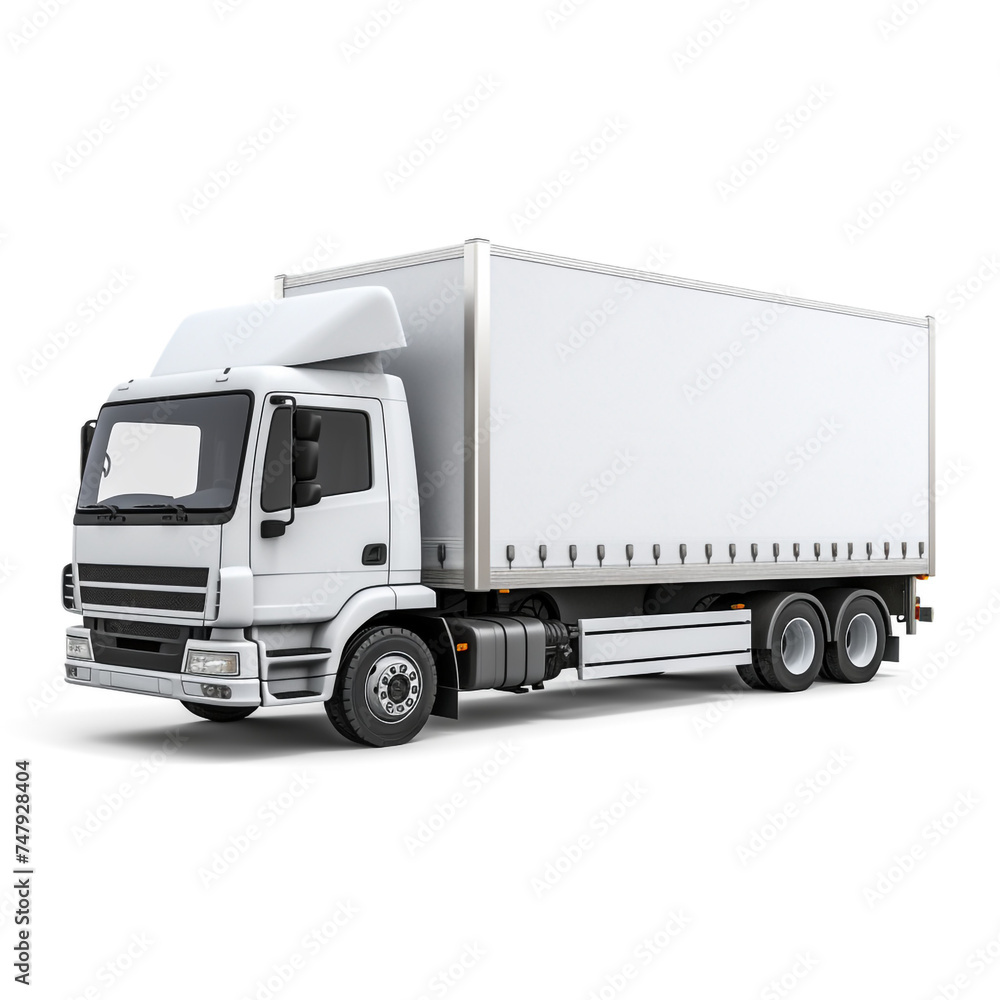 a white logistics truck, side view, white background сreated with Generative Ai