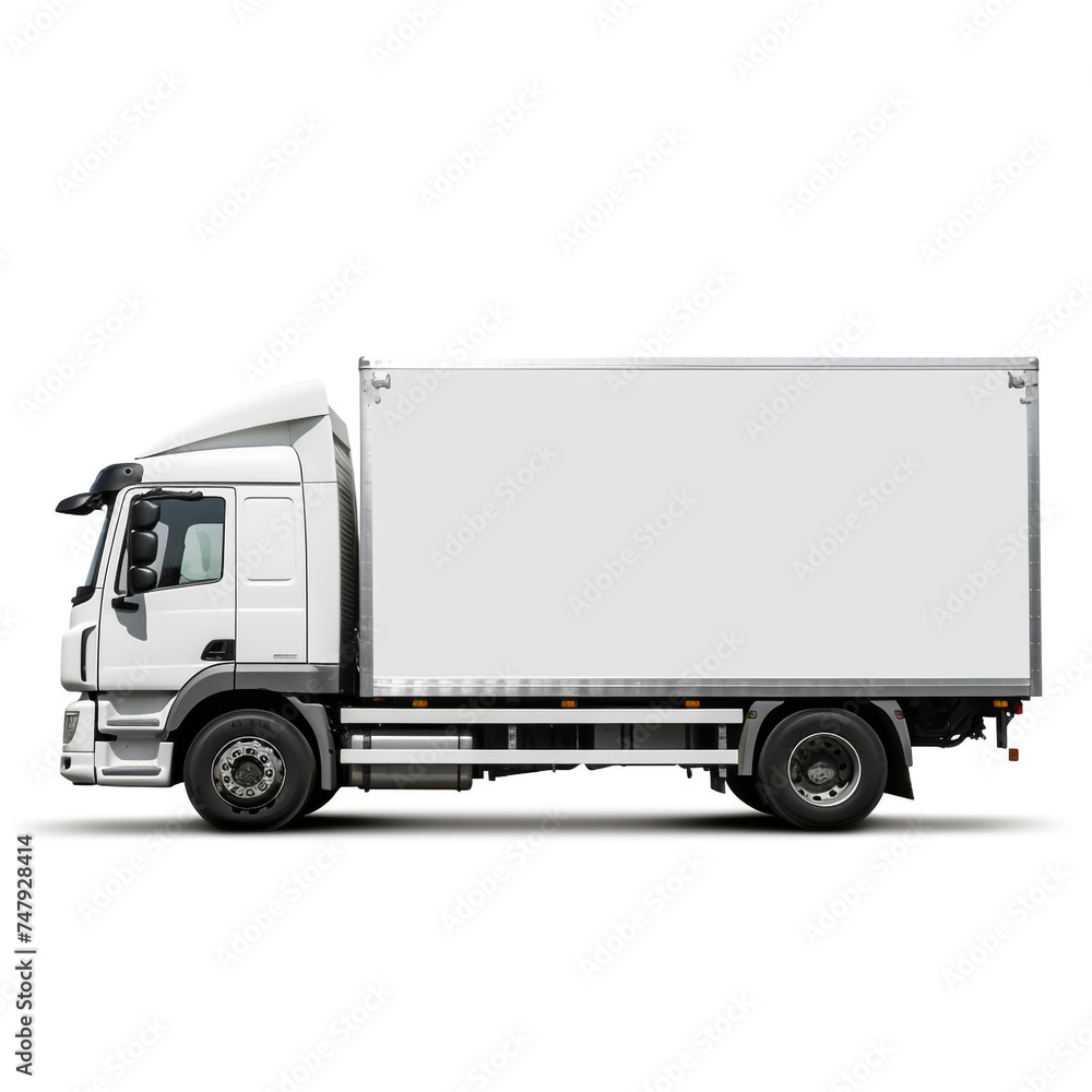 a white logistics truck, side view, white background сreated with Generative Ai a white logistics truck, side view, white background сreated with Generative Ai