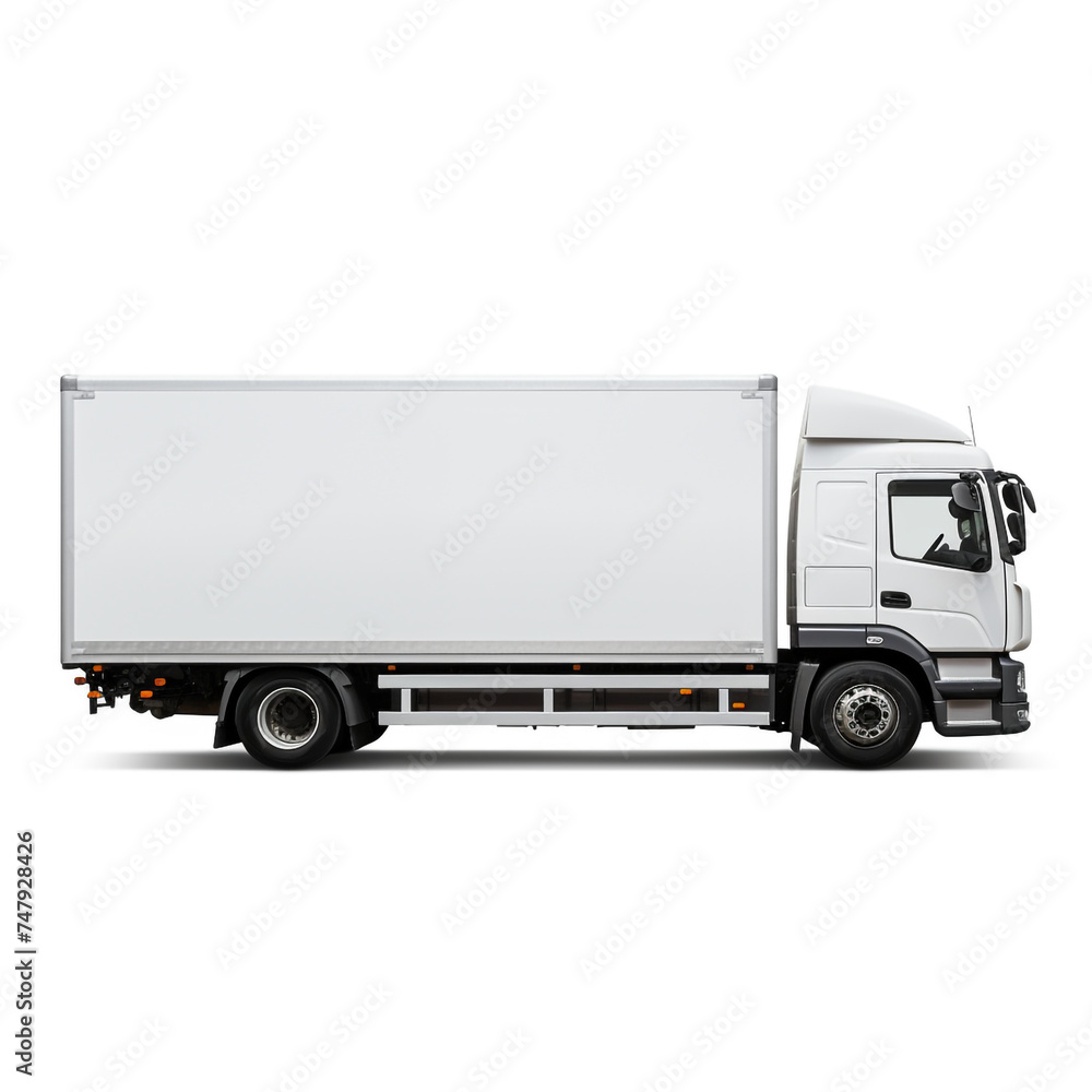 a white logistics truck, side view, white background сreated with Generative Ai a white logistics truck, side view, white background сreated with Generative Ai