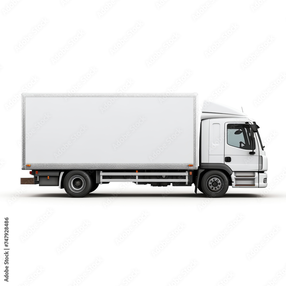 a white logistics truck, side view, white background сreated with Generative Ai a white logistics truck, side view, white background сreated with Generative Ai