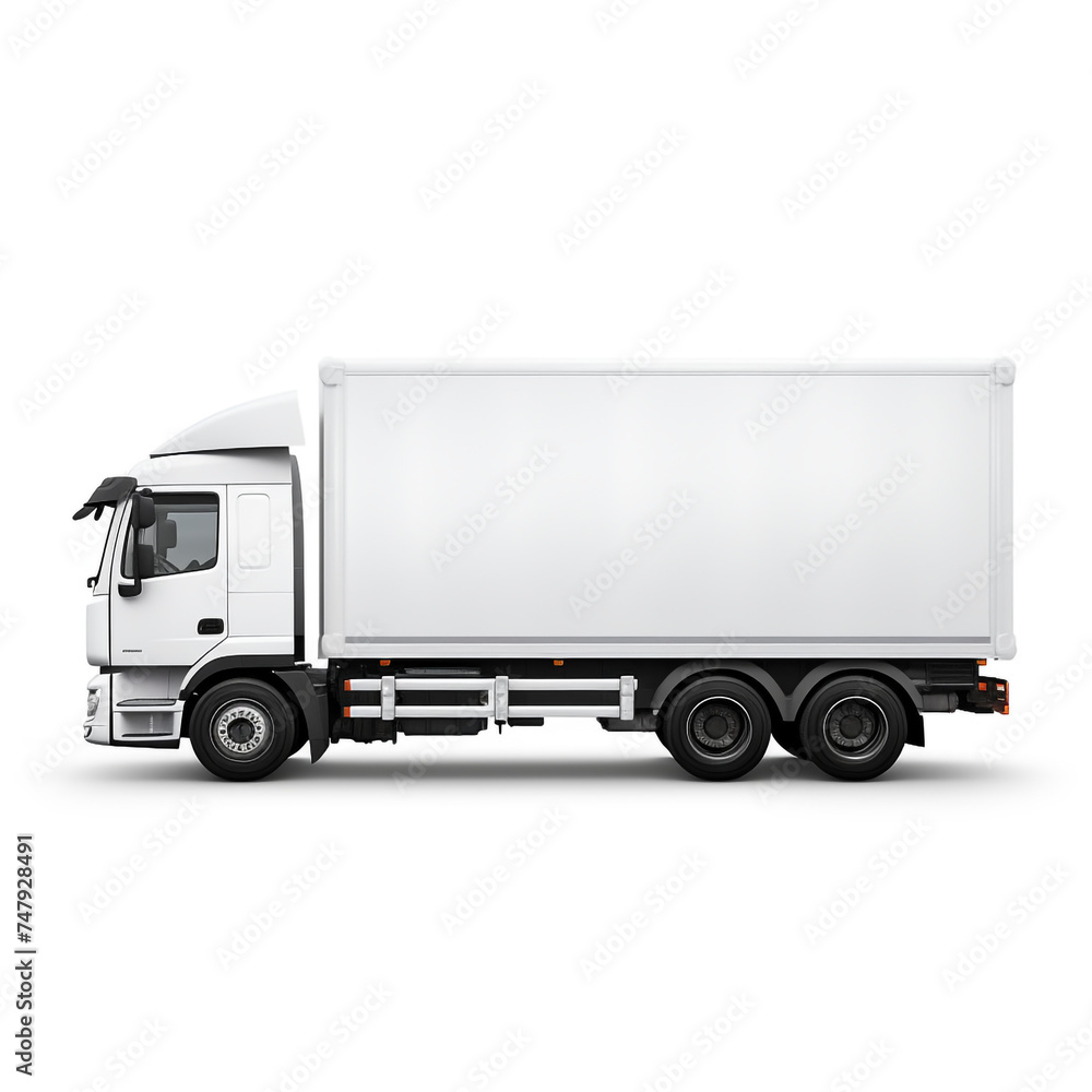 a white logistics truck, side view, white background сreated with Generative Ai