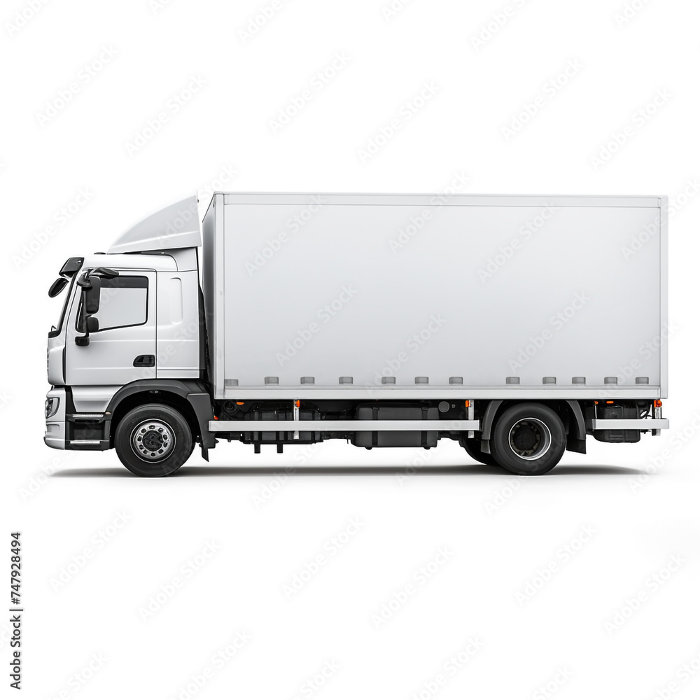 a white logistics truck, side view, white background сreated with Generative Ai a white logistics truck, side view, white background сreated with Generative Ai