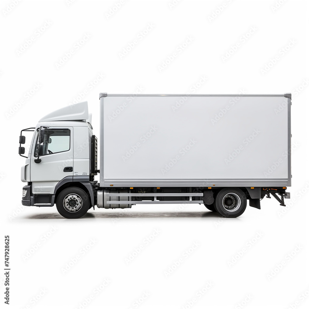 a white logistics truck, side view, white background сreated with Generative Ai a white logistics truck, side view, white background сreated with Generative Ai