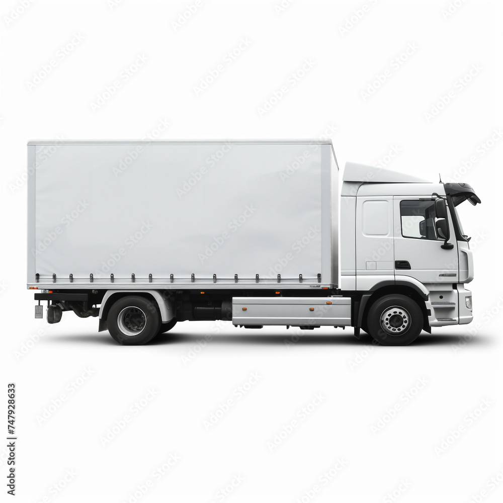 a white logistics truck, side view, white background сreated with Generative Ai a white logistics truck, side view, white background сreated with Generative Ai