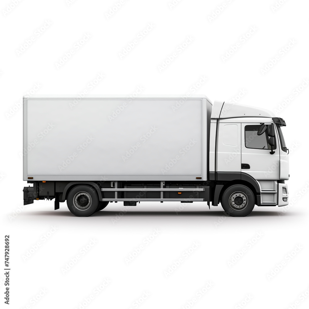 a white logistics truck, side view, white background сreated with Generative Ai a white logistics truck, side view, white background сreated with Generative Ai