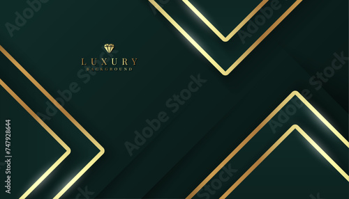 Dark green luxury background with golden elements.