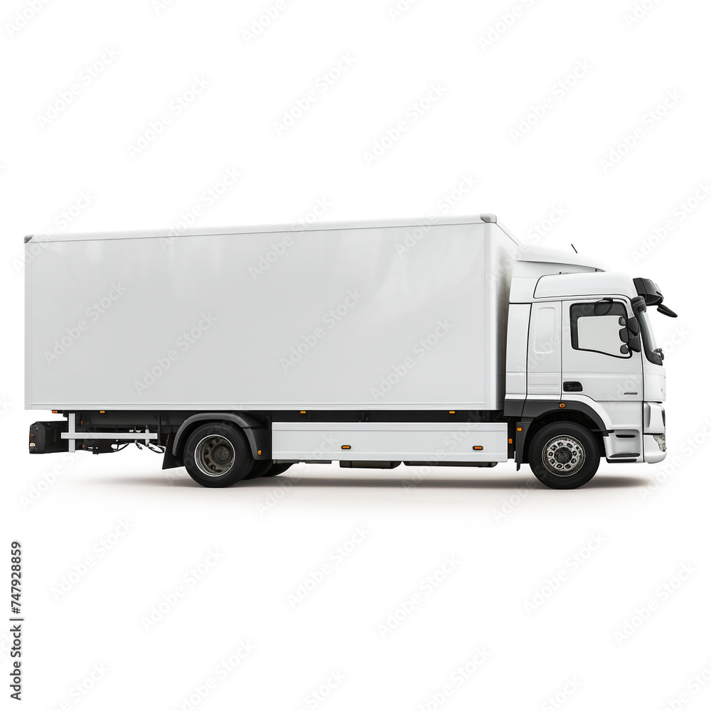 a white logistics truck, side view, white background сreated with Generative Ai a white logistics truck, side view, white background сreated with Generative Ai