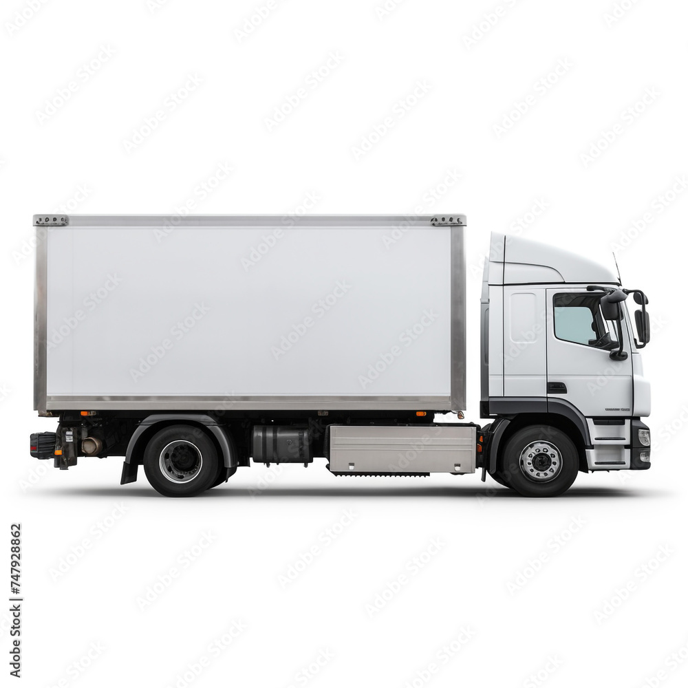 a white logistics truck, side view, white background сreated with Generative Ai a white logistics truck, side view, white background сreated with Generative Ai