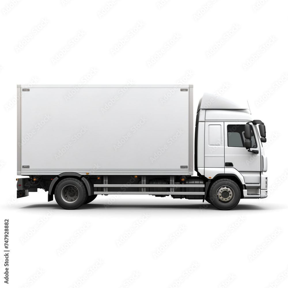 a white logistics truck, side view, white background сreated with Generative Ai a white logistics truck, side view, white background сreated with Generative Ai