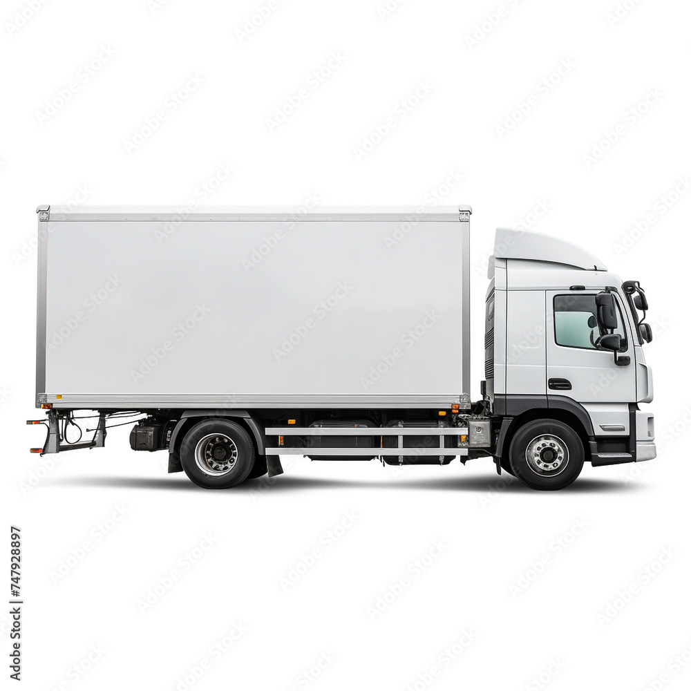 a white logistics truck, side view, white background сreated with Generative Ai a white logistics truck, side view, white background сreated with Generative Ai