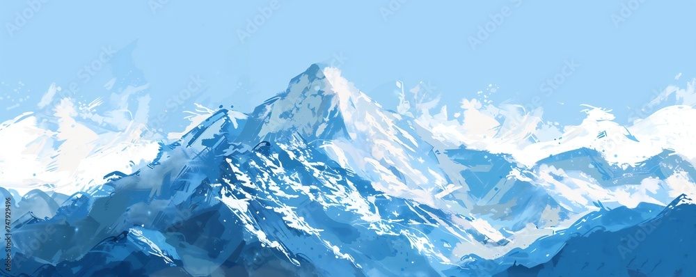 Obraz premium Simple gouache style mountain landscape, white and blue sky Generative Ai 