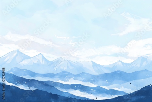 Simple gouache style mountain landscape, white and blue sky Generative Ai  © LayerAce.com