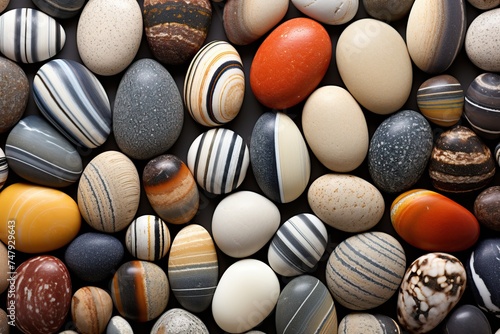 Colored Striped Sea Pebbles Background Texture