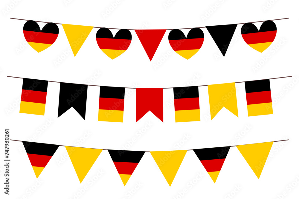 german flag set bunting vector. Flag heart triangle shape elements isolated on white background. - obrazy, fototapety, plakaty 