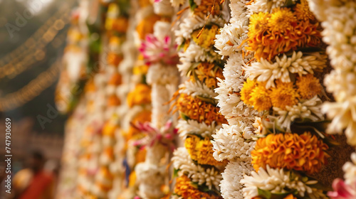 Close up shot of beautiful flower garland in India photo
