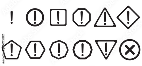 exclamation mark icon set  icon set  Caution signs. Symbols danger and warning signs  collection of exclamation icons