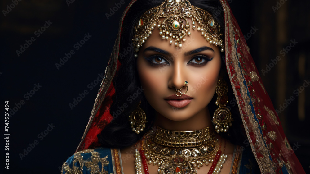 Elegant Indian Woman Adorned with Traditional Jew.