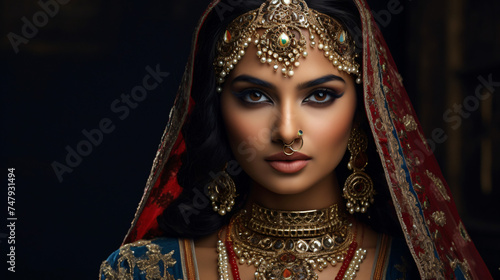 Elegant Indian Woman Adorned with Traditional Jew.