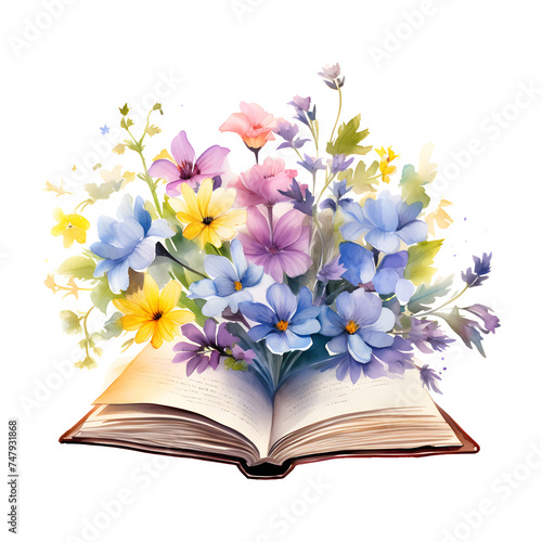 Watercolor illustration, watercolor painting of flowers,book with flowers clipart watercolor,hand-painted isolated on a white background, Watercolor Book flowers hand painted isolated,83 © Village