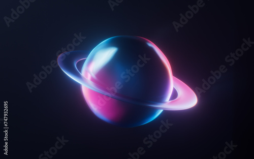 Planet with dark neon light effect, 3d rendering. © Vink Fan