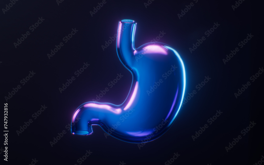 Stomach with dark neon light effect, 3d rendering. Stomach with dark neon light effect, 3d rendering.