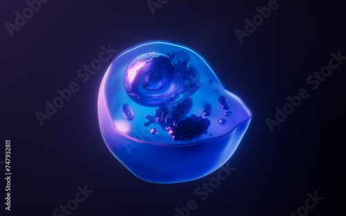 Cell with dark neon light effect, 3d rendering. photo