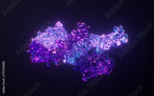Protein with dark neon light effect, 3d rendering.
