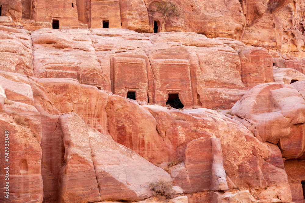 Cave dwellings in the Rose City of Petra, Jordan. This lost city is a UNESCO world heritage site