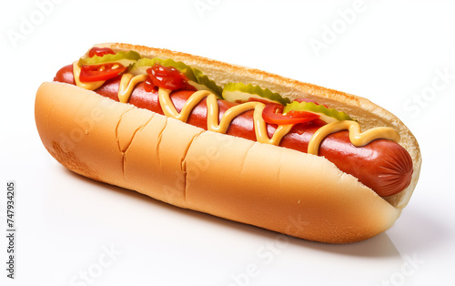 Delicious hot dog cut out on the white background сreated with Generative Ai