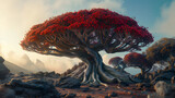 Dragon Blood Tree with the red leaves, imagine of tree.