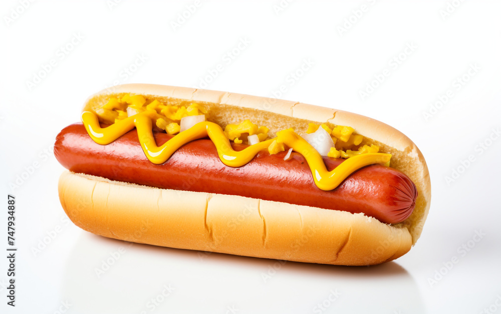 Delicious hot dog cut out on the white background сreated with Generative Ai Delicious hot dog cut out on the white background сreated with Generative Ai