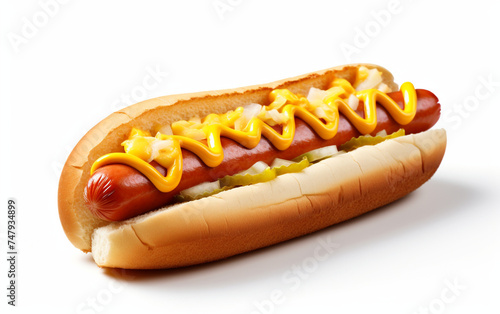 Delicious hot dog cut out on the white background сreated with Generative Ai