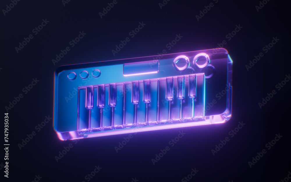 Music piano with dark neon light effect, 3d rendering. Music piano with dark neon light effect, 3d rendering.