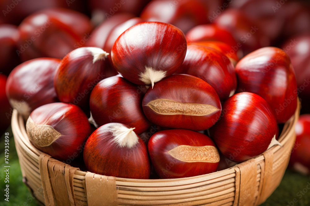 realistic photo of Chestnuts, rustic bacground, top view, copy space сreated with Generative Ai realistic photo of Chestnuts, rustic bacground, top view, copy space сreated with Generative Ai
