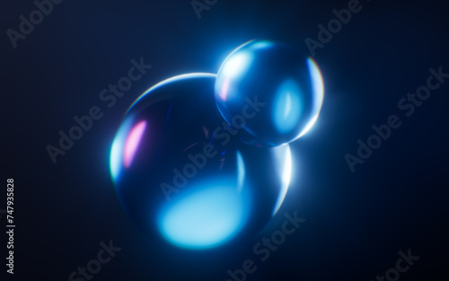 Dark gem glass with neon light effects, 3d rendering.