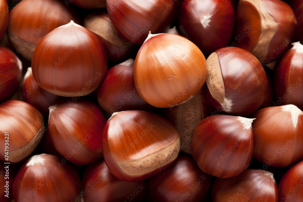 realistic photo of Chestnuts, rustic bacground, top view, copy space сreated with Generative Ai realistic photo of Chestnuts, rustic bacground, top view, copy space сreated with Generative Ai