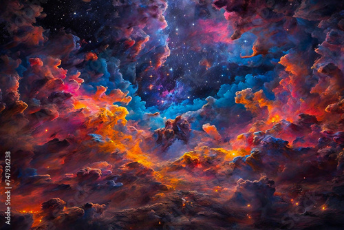 Incredibly beautiful galaxy in outer space. Nebula night starry sky in rainbow colors. Multicolor outer space.
