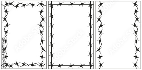 Barber Wire Frame collection. Razor Wire Frame set isolated white background. Template card postcar designt. Vector illustration can used web banner poster flyer design in Brutal style. EPS 10